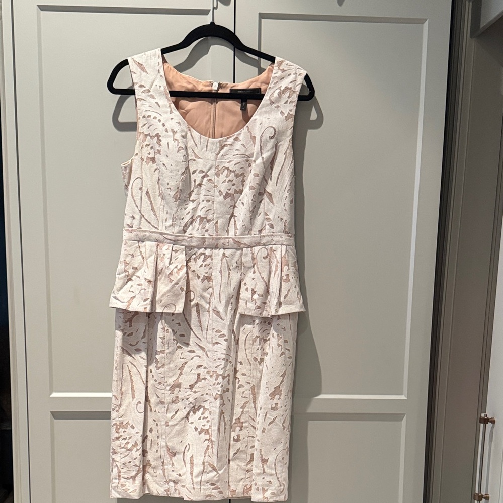 BCBGMaxAzria White Lace Midi Dress with Blush Lining